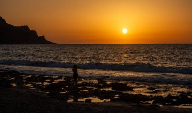 San Vito Lo Capo 'da gün batımı, Sicilya, Güney, İtalya