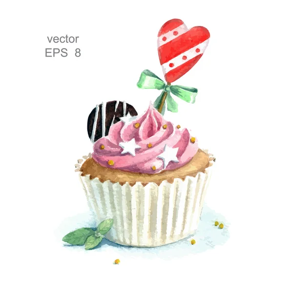 Aquarel ingericht cupcake — Stockvector