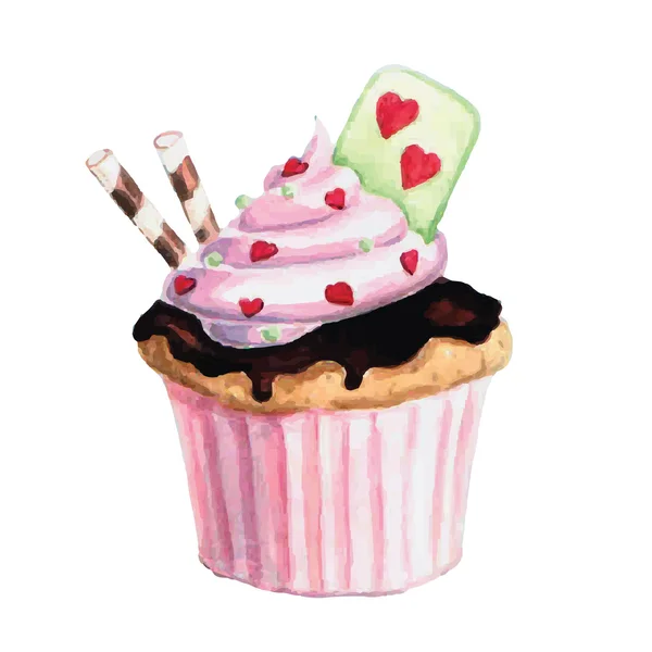 Handgezeichneter Aquarell-Cupcake — Stockvektor