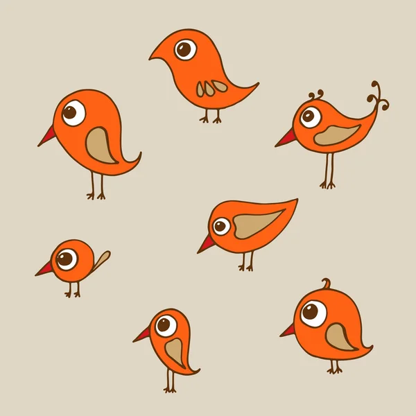 Dibujado a mano pájaros divertidos — Vector de stock