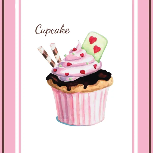 Handgezeichneter Aquarell-Cupcake — Stockvektor