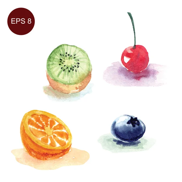 Ízletes akvarell gyümölcsök és bogyók — Stock Vector