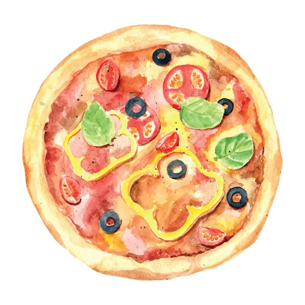 Pizza aquarelle dessinée à la main — Image vectorielle