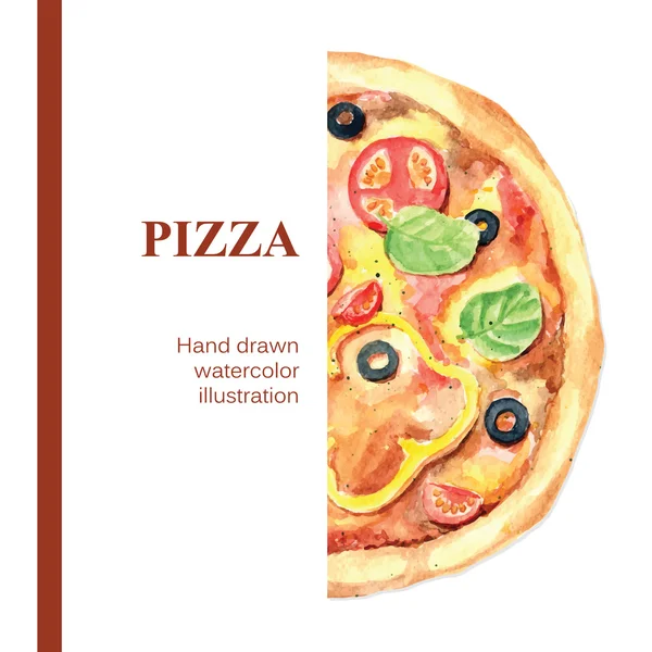 Pizza aquarela desenhada à mão — Vetor de Stock