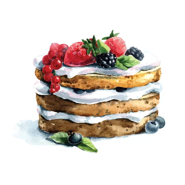 Gâteau aquarelle dessiné à la main — Image vectorielle