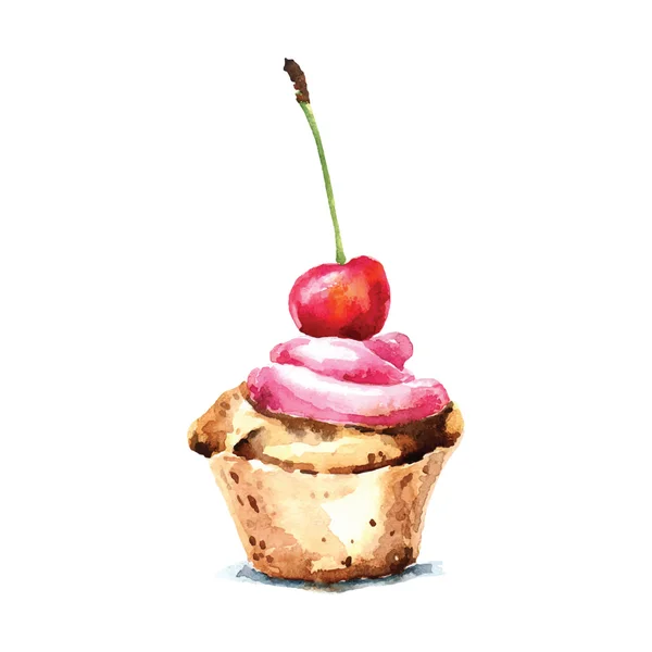 Hand drawn watercolor cupcake. — Stock Photo, Image