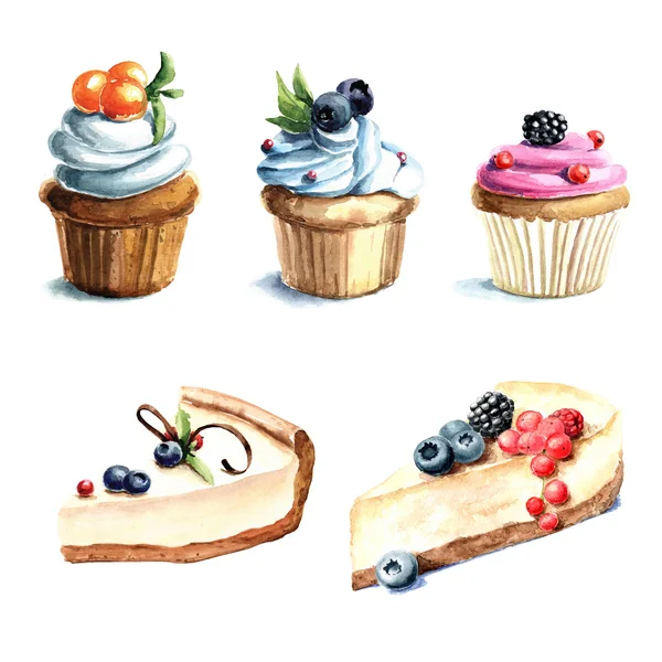 Hand drawn watercolor desserts — Stock Photo, Image