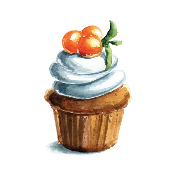 Handgezeichneter Aquarell-Cupcake — Stockvektor