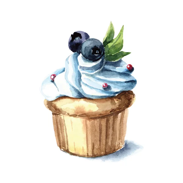 Handgezeichneter Aquarell-Cupcake — Stockvektor