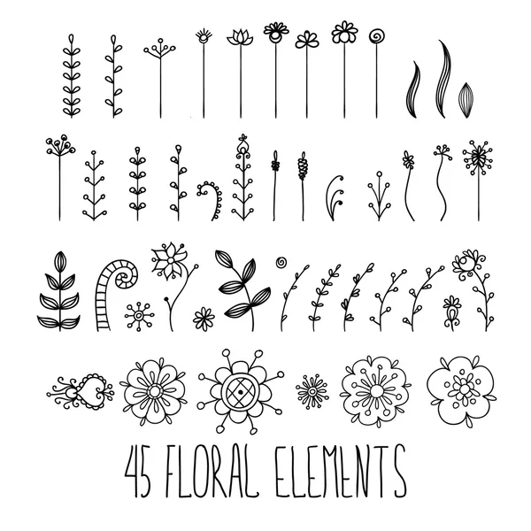 Elementos florais desenhados à mão — Vetor de Stock