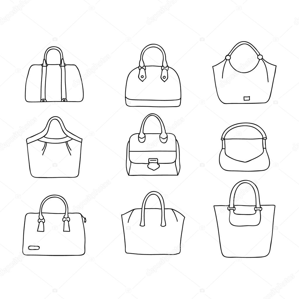 Purses set. Hand drawn vector handbags.
