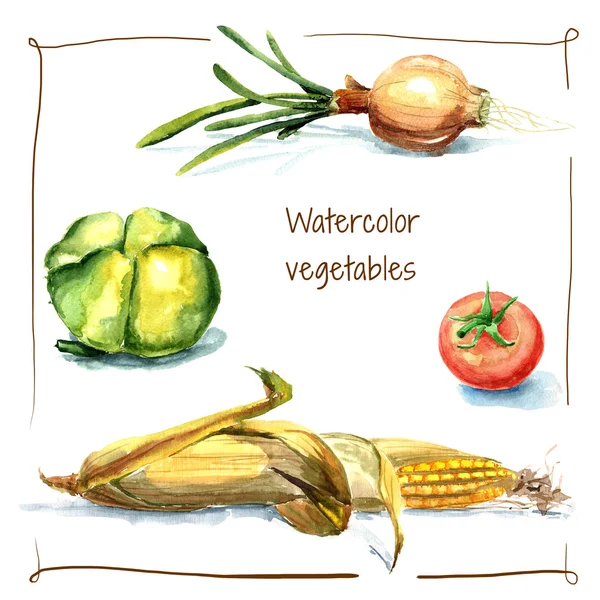 手描き水彩の野菜セット. — ストック写真
