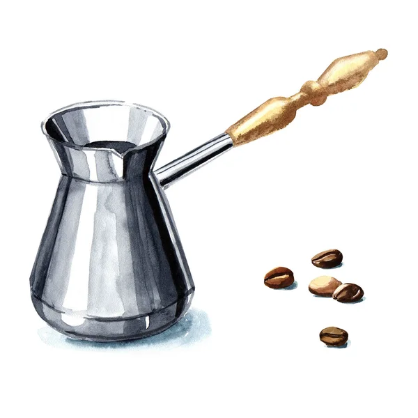 Cazve mit Kaffeebohnen. — Stockfoto