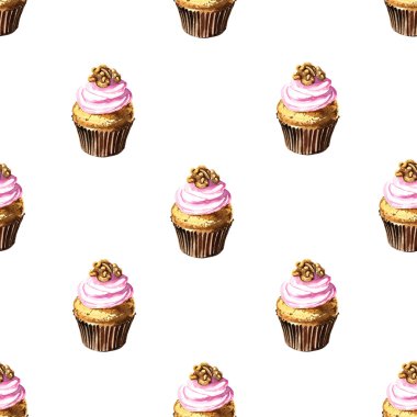 Suluboya cupcakes seamless modeli.