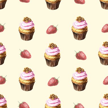 Suluboya cupcakes seamless modeli.