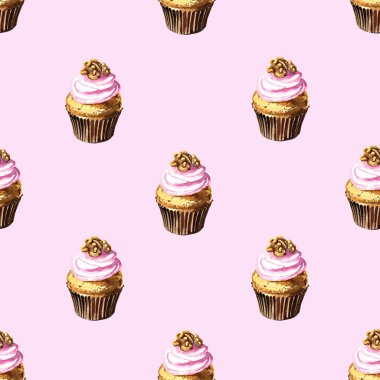 Suluboya cupcakes seamless modeli.