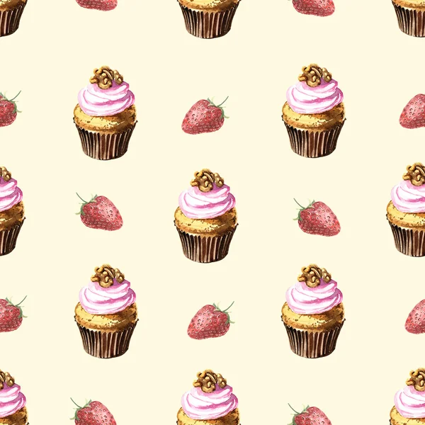 Suluboya cupcakes seamless modeli.