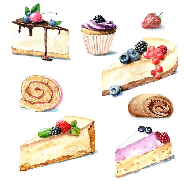 Desserts aquarelle dessinés à la main — Photo