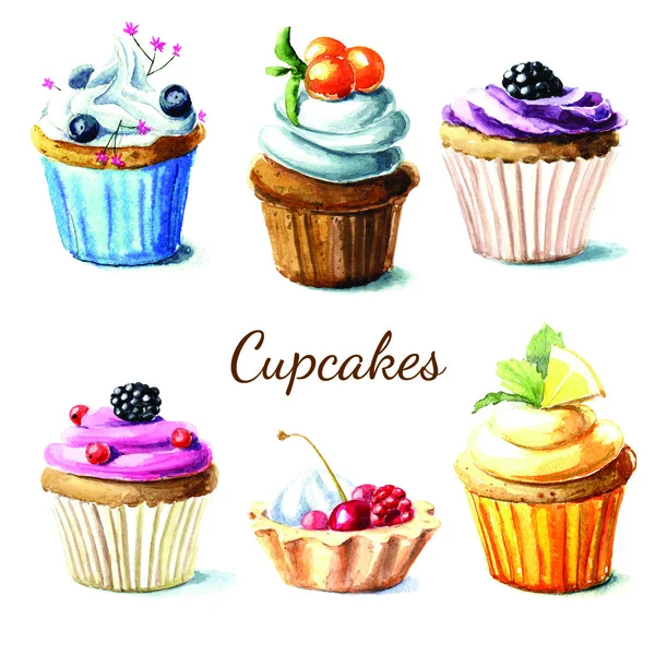 Set di cupcake acquerello — Foto Stock