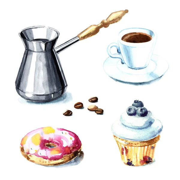 Watercolor coffee time illustration. — Stock Photo, Image