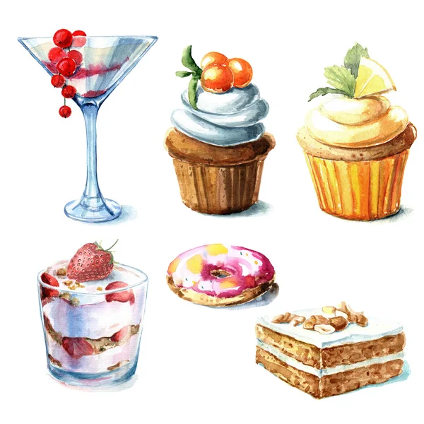 Illustrazione dessert ad acquerello . — Foto Stock