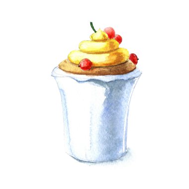 Kırmızı kuş üzümü ile suluboya cupcake