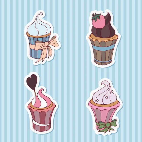 Conjunto de cupcakes vintage —  Vetores de Stock