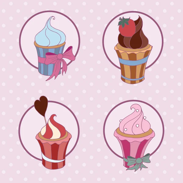 Conjunto de cupcakes vintage — Vetor de Stock