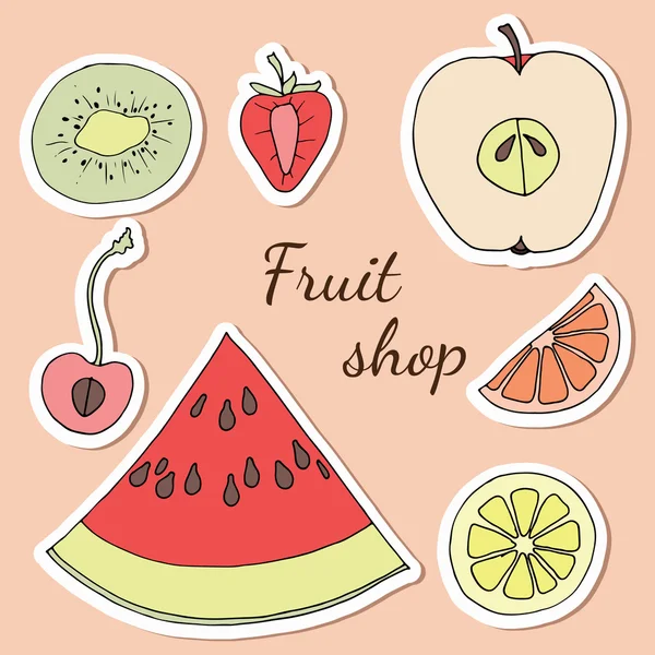 Illustration rétro - fruits mis — Image vectorielle