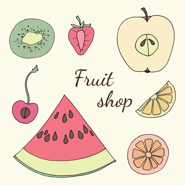 Illustration rétro - fruits mis — Image vectorielle