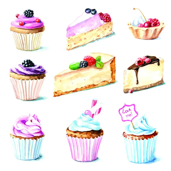 Handmaler Aquarell-Desserts — Stockfoto