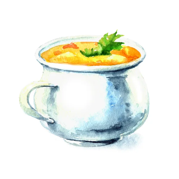 Soupe aquarelle dessinée à la main — Photo