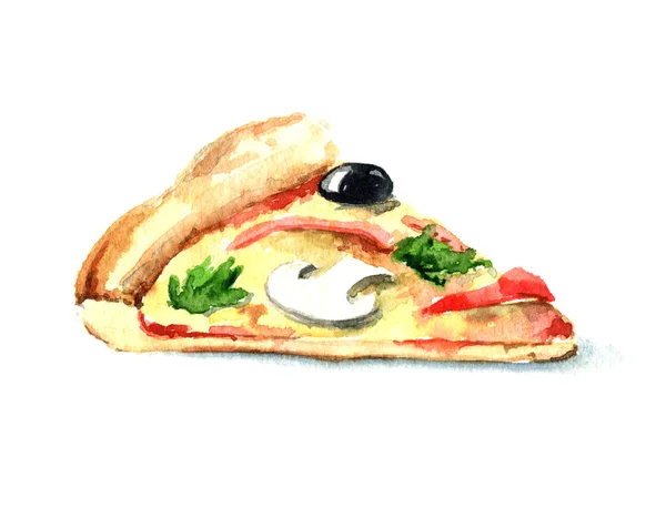 Pizza aquarela desenhada à mão — Fotografia de Stock
