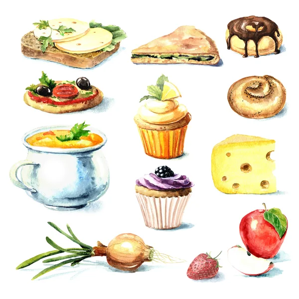 Kézzel rajzolt akvarell élelmiszer — Stock Fotó