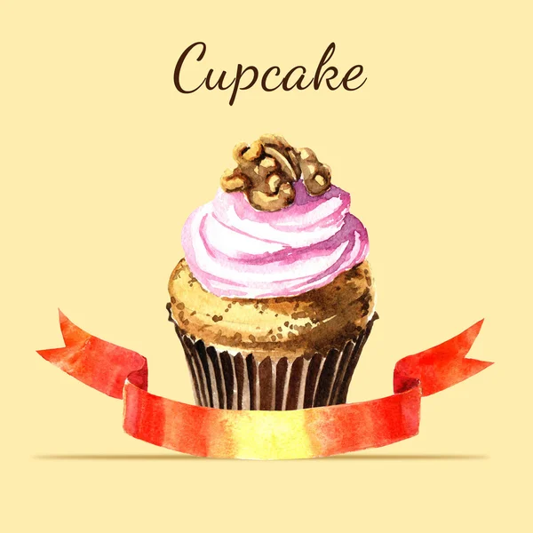 Aquarel cupcake illustratie. — Stockfoto