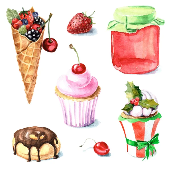 Ručně tažené akvarel potravin. — Stock fotografie