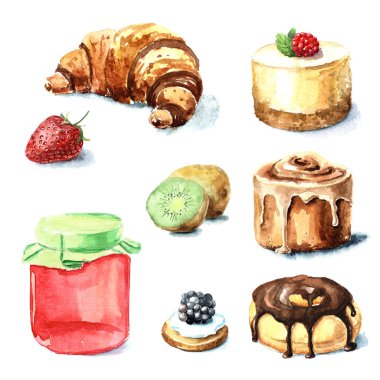 Hand painted watercolor dessert clipart