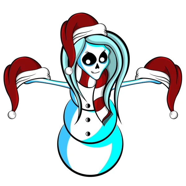 Red White and Blue Cute Zombie Skeleton Snowman — Stock Vector