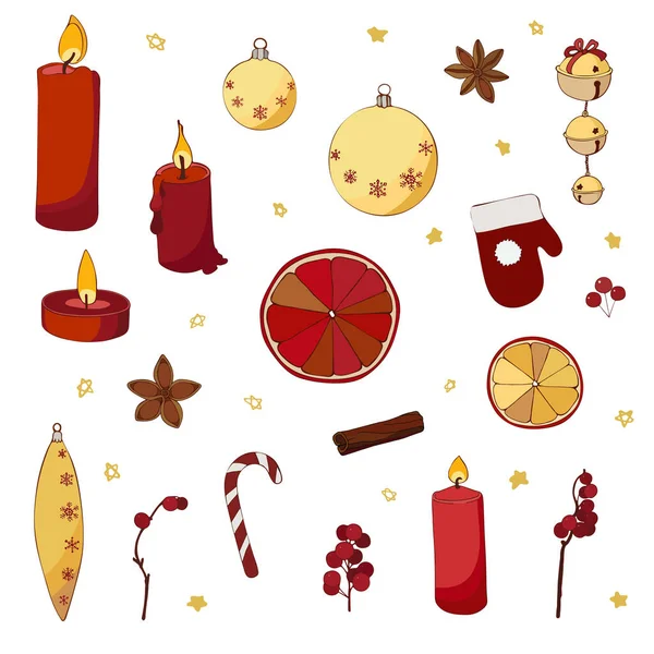 Vector Illustration Christmas Theme Isolated White Background Set Christmas Candles — Stock Vector