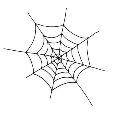 Beyaz arka planda el çizimi örümcek ağı var. Vektör illüstrasyonu