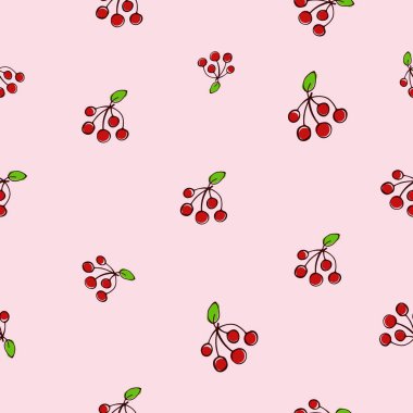 Pink summer seamless background with bunches of berries. Idea for backgrounds, textures, wrappers. Vector hand drawn illustration.