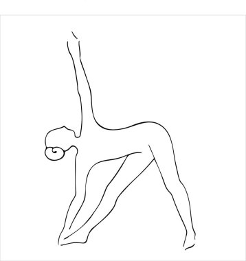 Genç bir kız Hatha yogası, jimnastik ve sağlıklı bir yaşam tarzıyla meşgul. Doodle tarzı. Vektör çizimi. El çizimi, beyaza izole edilmiş..