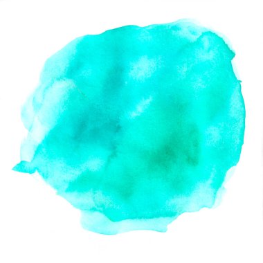 Beyaz üzerine büyük parlak leke. Suluboya ile Aquamarine lekesi.