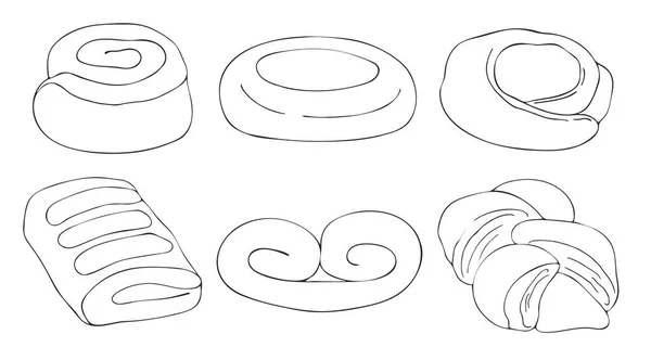 烹饪主题的一组等高线元素 甜面包和糕点的图像 可用于着色 矢量图解 — 图库矢量图片