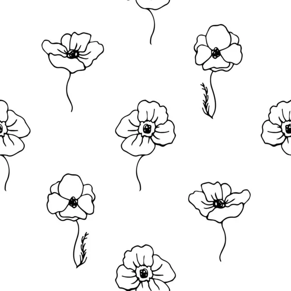 Patrón Floral Sin Fin Esquema Garabatos Dibujado Mano Temas Florales — Vector de stock