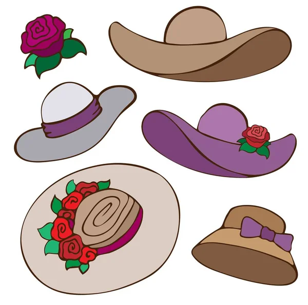 Conjunto Gorras Sombreros Accesorios Ropa Colorido Estilo Plano Dibujos Animados — Archivo Imágenes Vectoriales