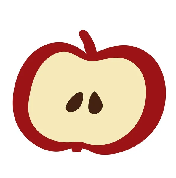 Ein Halber Roter Apfel Vektorfarbige Illustration Von Früchten Flachen Stil Stockvektor