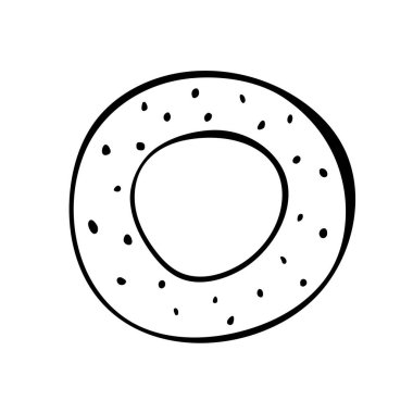 Basit çizim tarzı haşhaşlı simit. Yiyeceğin doğrusal vektör çizimi. Beyaz arkaplanda izole.