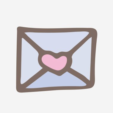 Zarfın renkli bir simgesi ve bir mektup. Karalama tarzında vektör illüstrasyonu. El çizimi