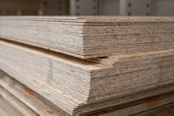 Las Hojas Osb Apilan Una Ferretería Material Construcción Madera — Foto de Stock